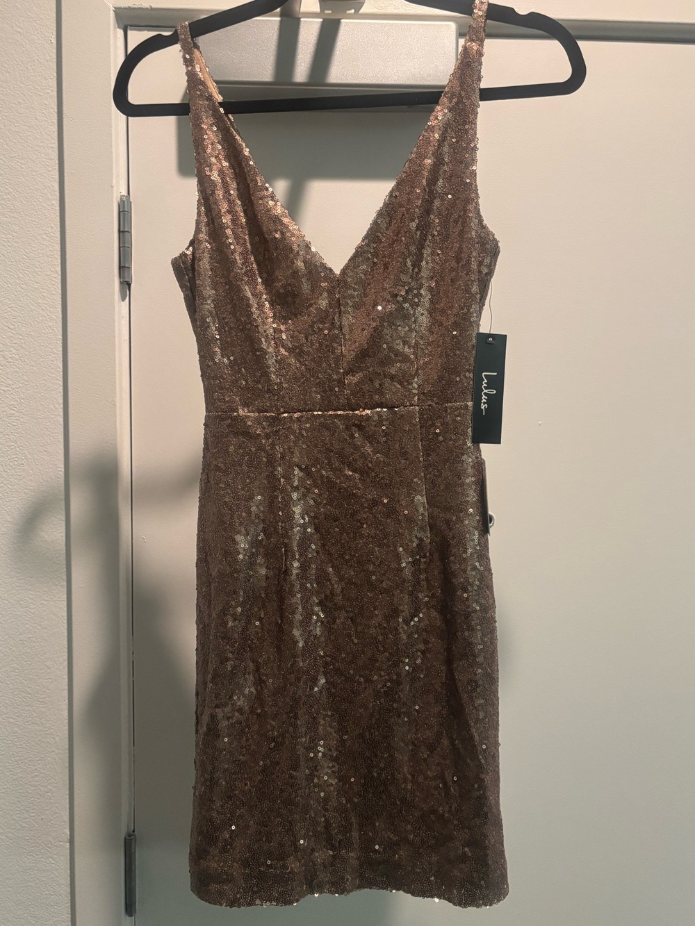 Lulu's Rose Gold Sequin V-Neck Mini Dress